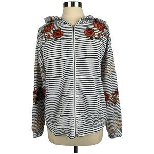 SAVANA JANE Womens Size S Hoodie Embroidery Long Sleeve Rose Zip Up Floral Strip